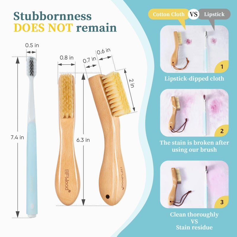 BFWood Laundry Stain Brush, Natural Soft Boar Bristles, Removes Tough Stains from Delicate Fabrics Like Knits, Cotton, and Linens, Gentle on Fabrics, No Damage - Image 2